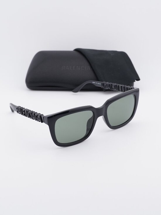Balenciaga BB0108S 001 Rectangle Sunglasses - Black / Green